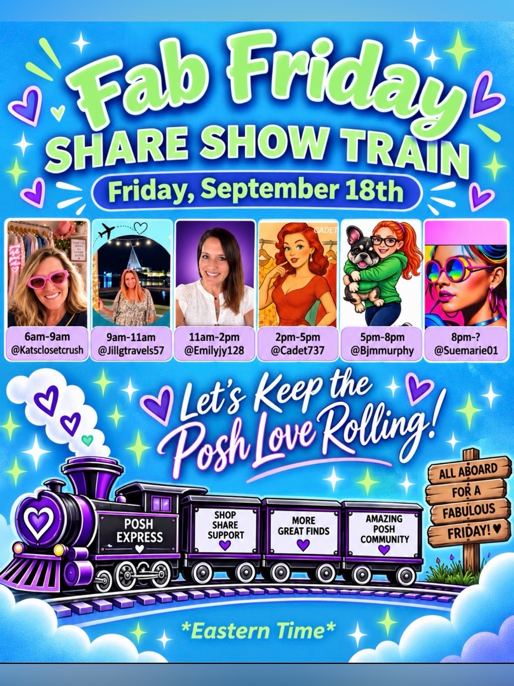 Express Fab Friday Share Show Train Poster - Blue & Purple